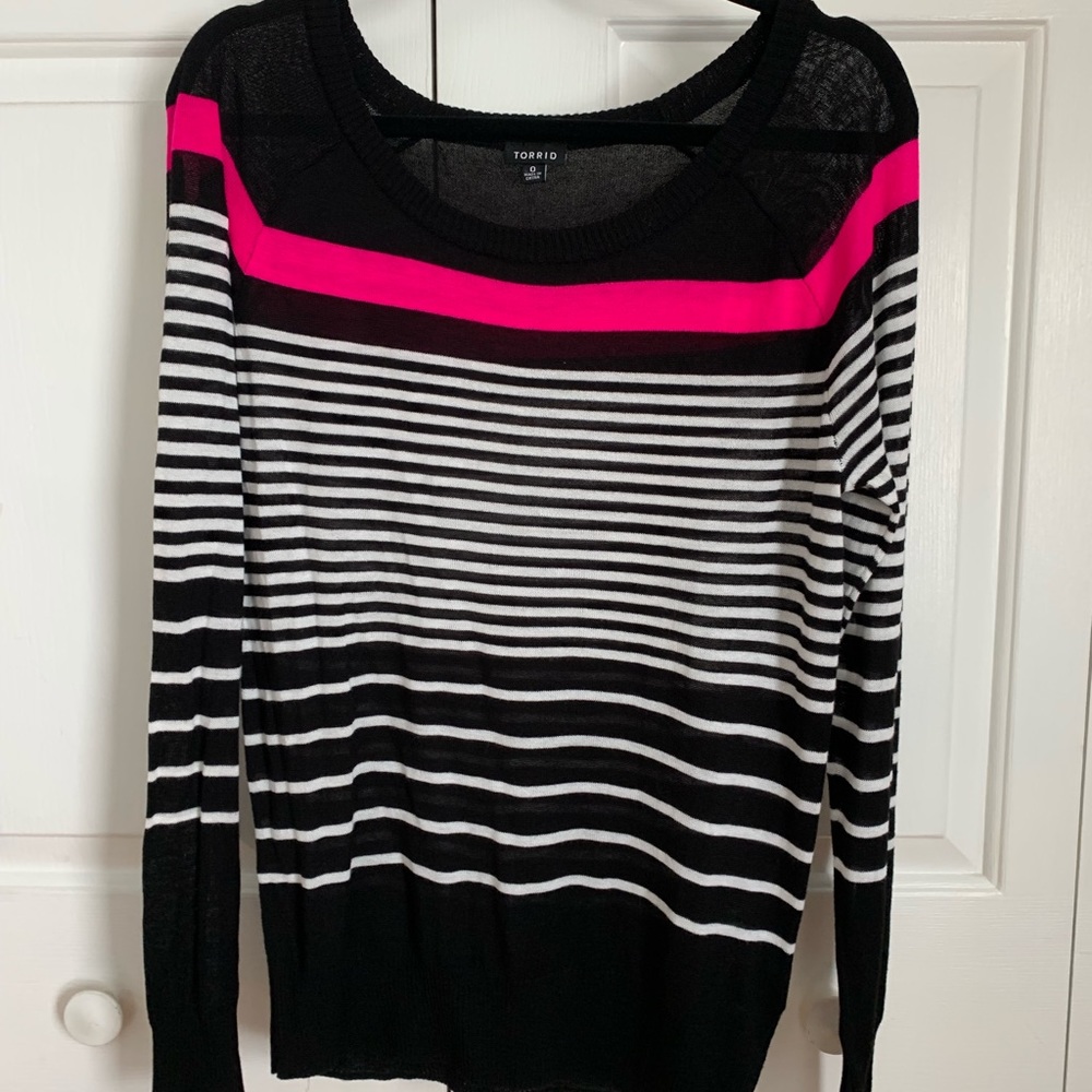 Torrid | Black and Pink Striped Pullover
